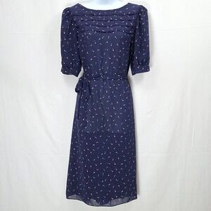 Vintage Stuart Alan‎ Dress 12 Feminine Dainty Floral Pleated Bodice Shift Belt
